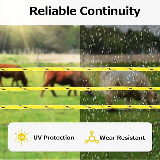 Electric Fence Braided Polyrope 1312 Feet, Portable 6 Braided Copper and stainlee Steel Strength 200kg,4mm Diameter, Reliable Conductivity and Rust Resistance, Electric Fence Wire for Horse Fencing