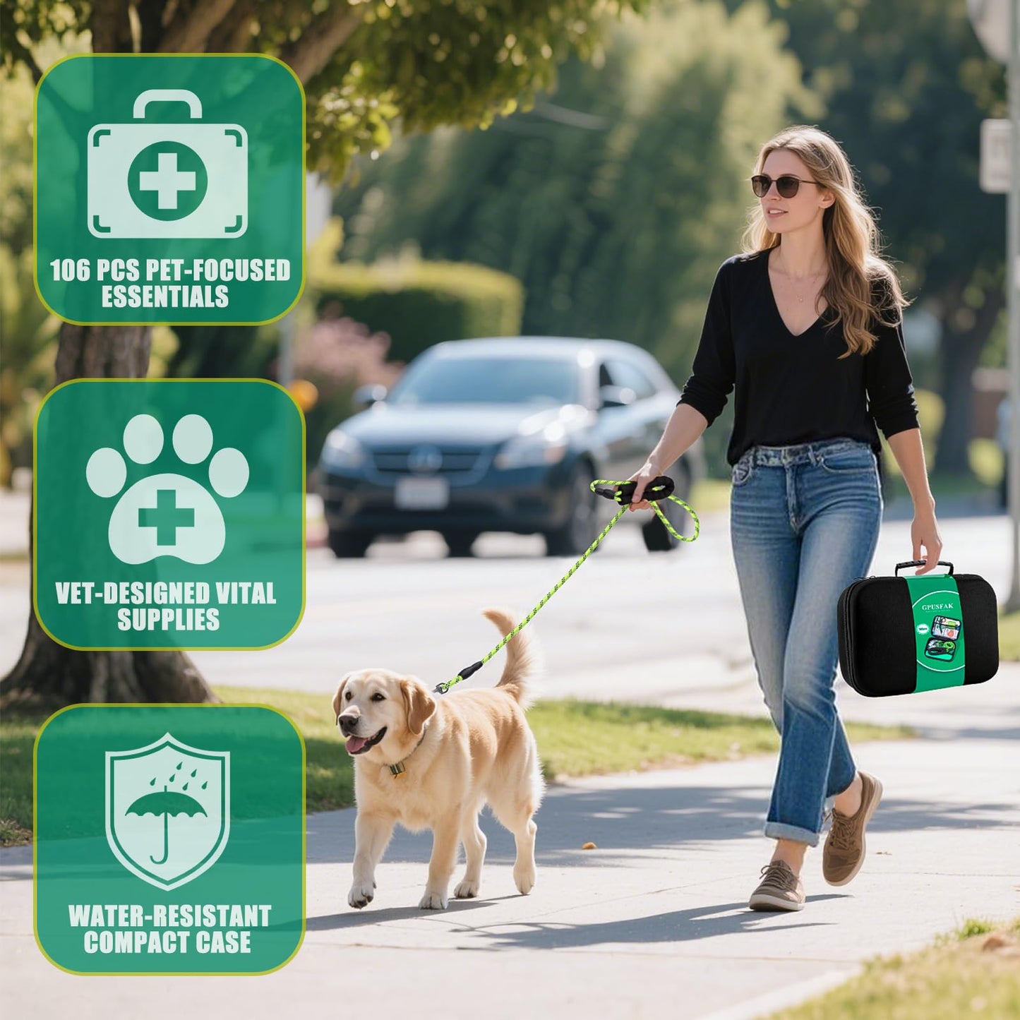 GPUSFAK Pet First Aid Kit for Dogs - Pet Emergency Kit for Camping Hiking Traveling Hunting and Sports (Green)