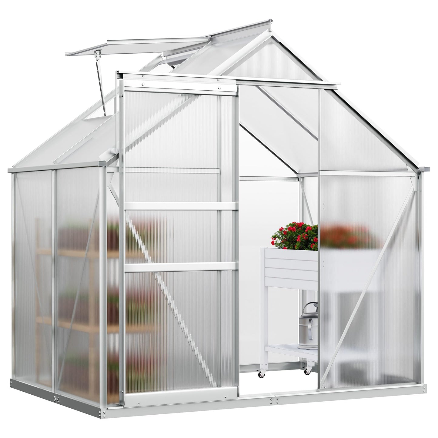 YITAHOME 10x12FT Polycarbonate Greenhouse for Outdoors, Large Heavy Duty Aluminum Greenhouses with Sliding Doors and Vent Window, Walk-in Greenhouse for Garden Backyard, Simple Setup, Silver