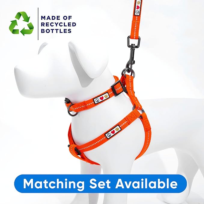 Pawtitas Recycled Dog Harness with Reflective Stitched a Puppy Harness Made from Plastic Bottles Collected from Oceans Small Orange Habanero