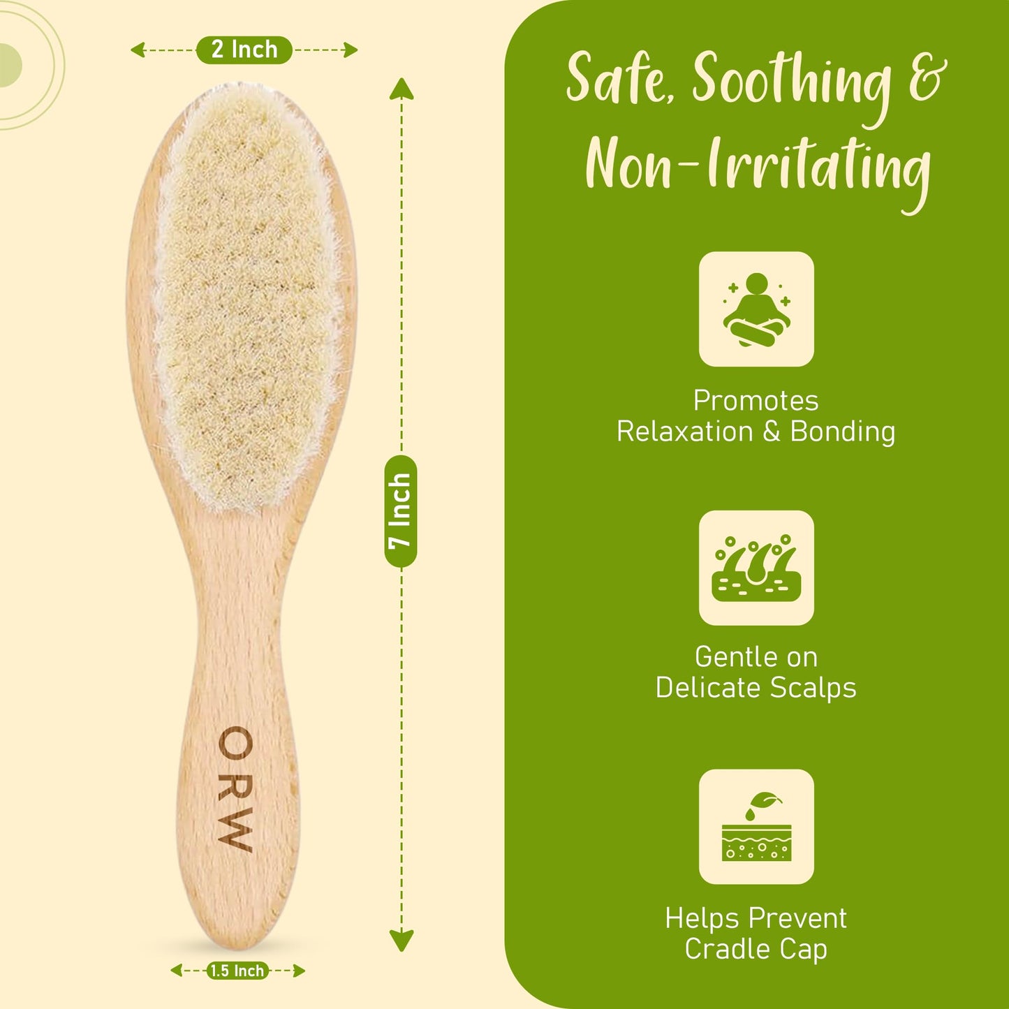 ORW OREN’S Baby Hair Brush - Perfect for Newborn, Toddlers, Infants, Girls & Boys - Beechwood Handle & Goat Hair White Bristle Brush for Gentle Scalp Grooming, Cradle Cap Relief