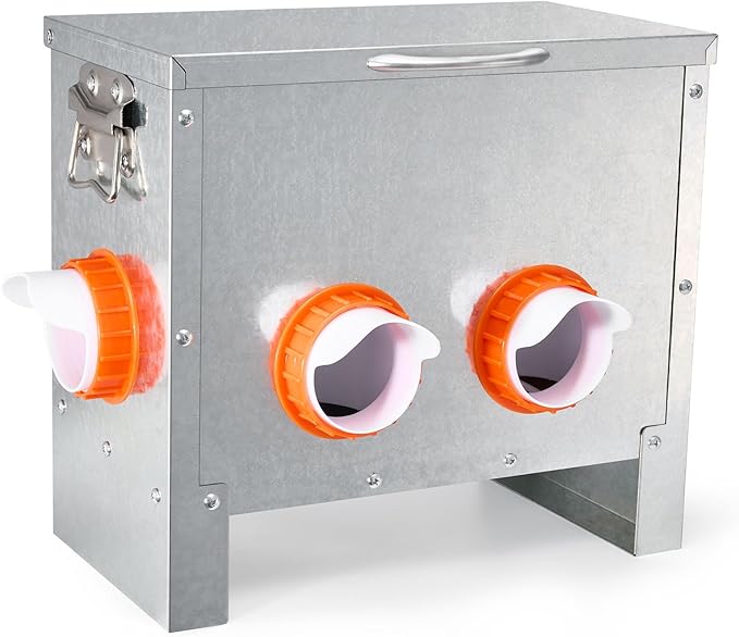 Automatic Chicken Feeder No Waste Large Capacity 25lbs 4-Ports Metal Poultry Feeder with Pull Handle for Chickens Geese Ducks Poultry Coop Weatherproof Design (25lb with 4 Ports)