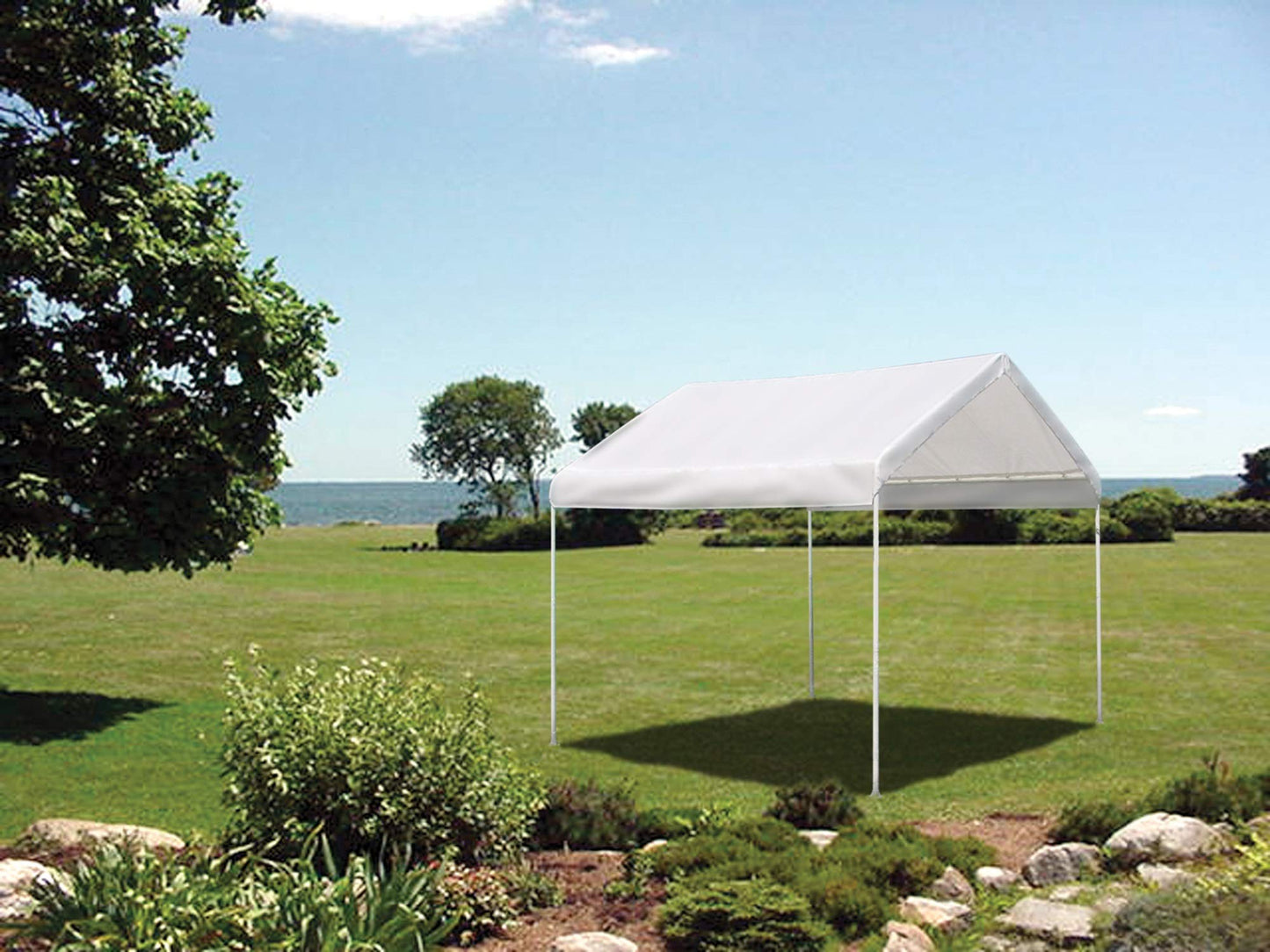 ShelterLogic 10' x 10' MaxAP Canopy Series Compact Outdoor Easy to Assemble Steel Metal Frame Canopy with 50+ UPF Sun Protection and Waterproof Cover, White, 23521