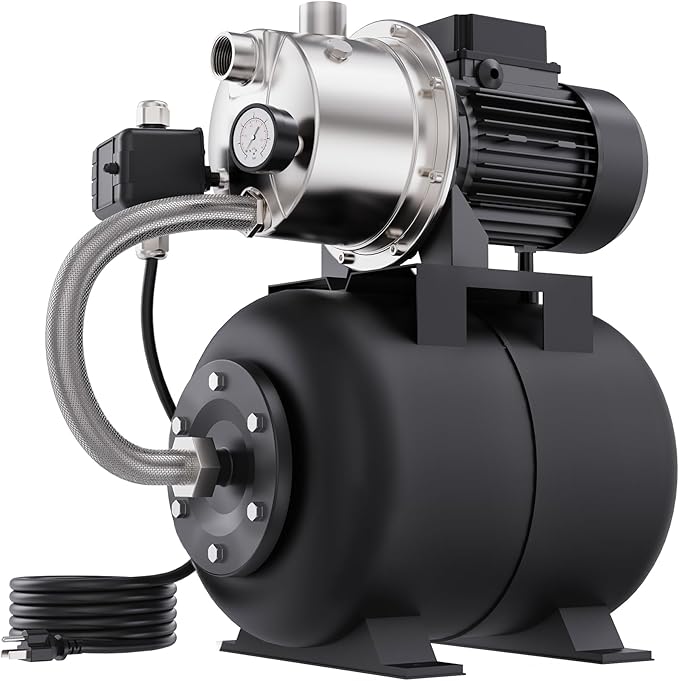 Aquastrong 1.6 HP Shallow Well Pump with Pressure Tank, NSF Certified, 1320 GPH, 115V, Stainless Steel Irrigation Pump, Automatic Water Booster Jet Pump for Home, Garden, Lawn