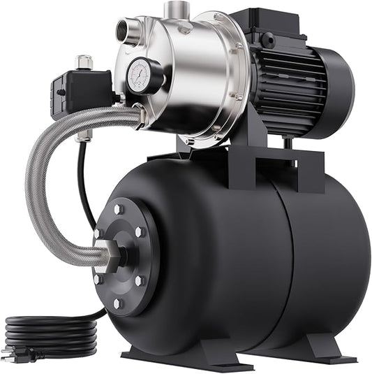 Aquastrong 1.6 HP Shallow Well Pump with Pressure Tank, NSF Certified, 1320 GPH, 115V, Stainless Steel Irrigation Pump, Automatic Water Booster Jet Pump for Home, Garden, Lawn