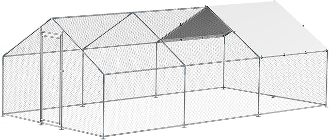 VEVOR Large Metal Chicken Coop, 19.7x9.8x6.5ft Walk-in Chicken Runs for Yard with Cover, Spire Roof Hen House with Security Lock for Outdoor and Backyard, Farm, Duck Rabbit Cage Poultry Pen