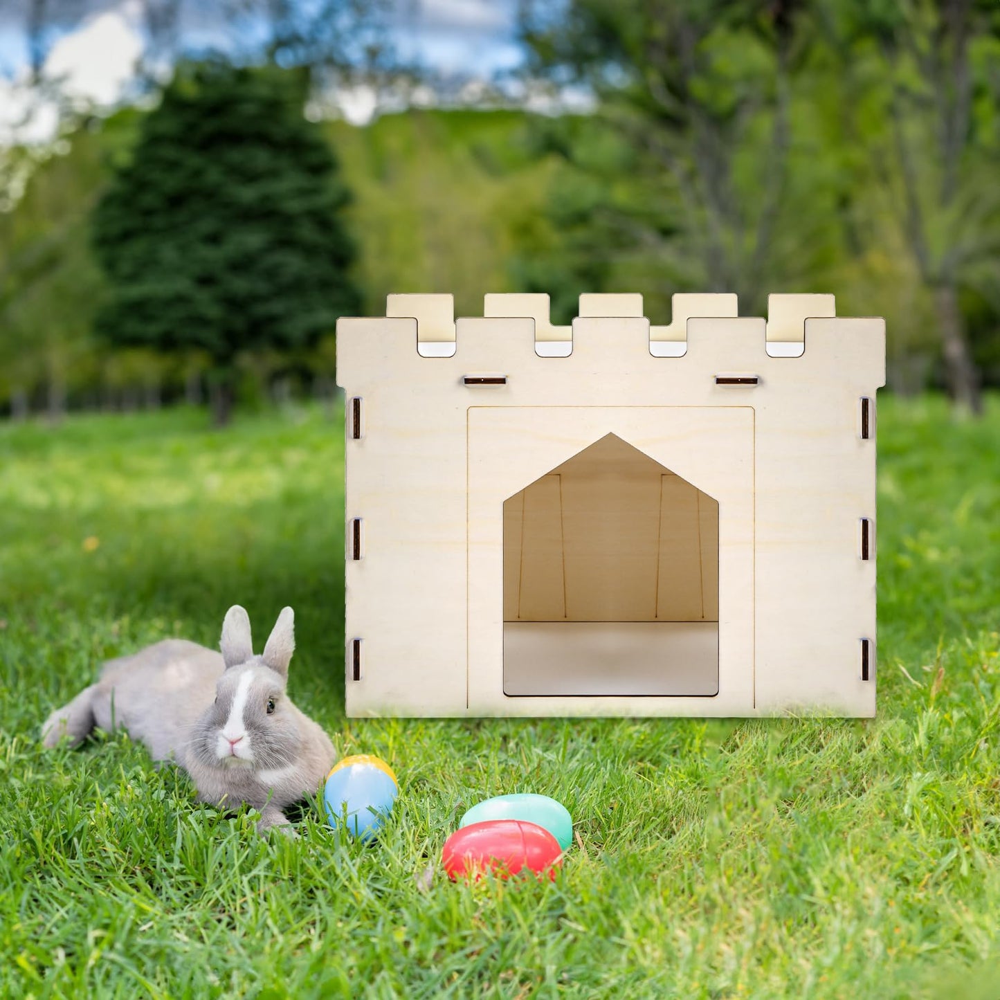 Yesland Rabbit Hideout Castle, Wooden Bunny Houses and Hideouts, Detachable Small Animal Play Hideaway Hut and Playhouse for Indoor Bunnies Guinea Pig Hamster Chinchilla Gerbil