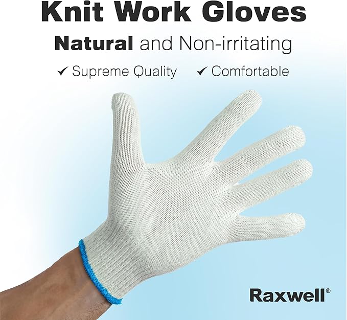 Raxwell White Cotton Gloves, 300 Pairs Bulk Case – Durable Knit Work Liners for BBQ, Painting, Gardening, Industrial, Mechanical Use, Large Size, Breathable, Comfortable