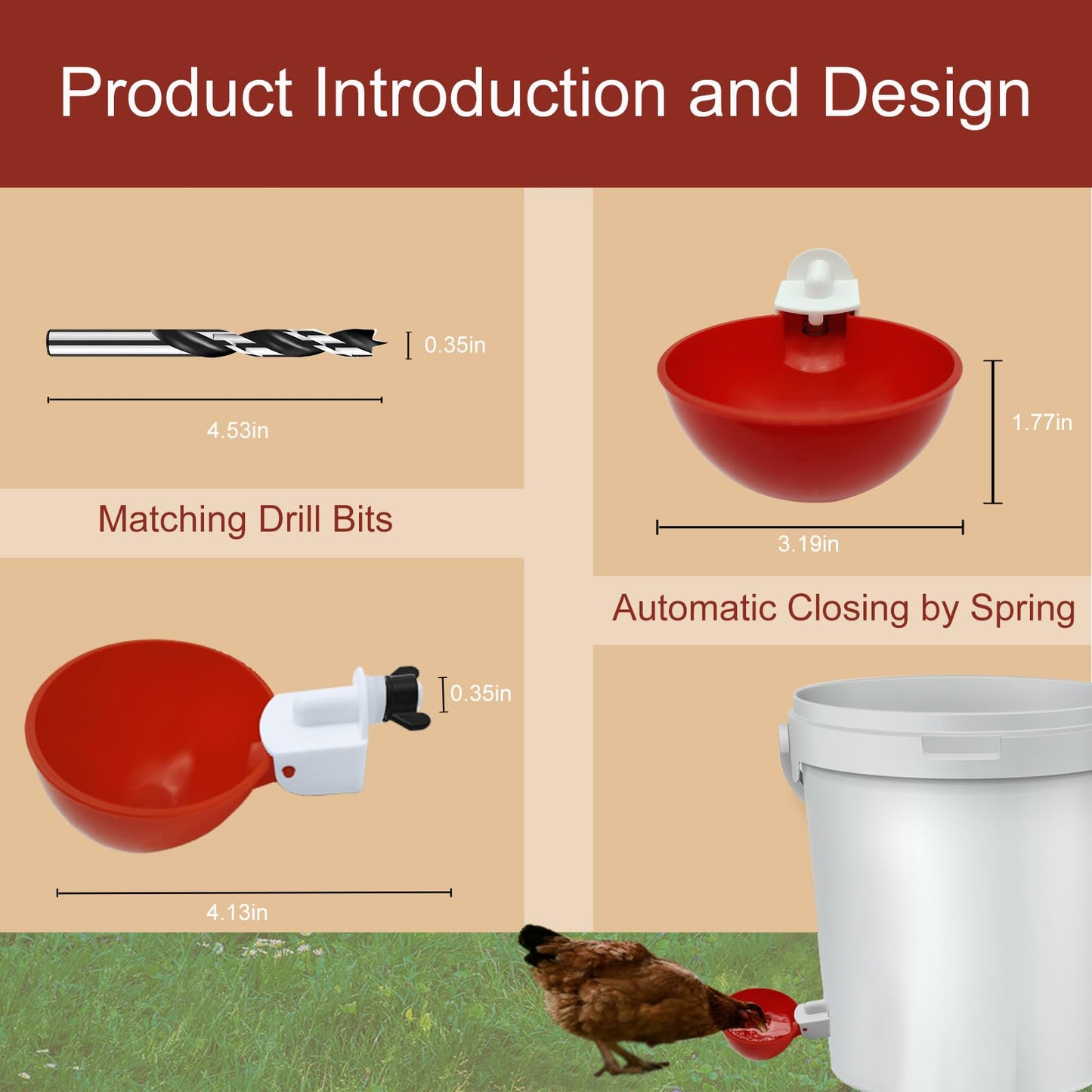 Aopchry Automatic Chicken Feeder and Waterer Set, 8 Pack Chicken Waterer Cups and 4 Pack Chicken Feeders, DIY Large Chicken Water Feeder, Suitable for Various Poultry, with Mounting Hole Opener