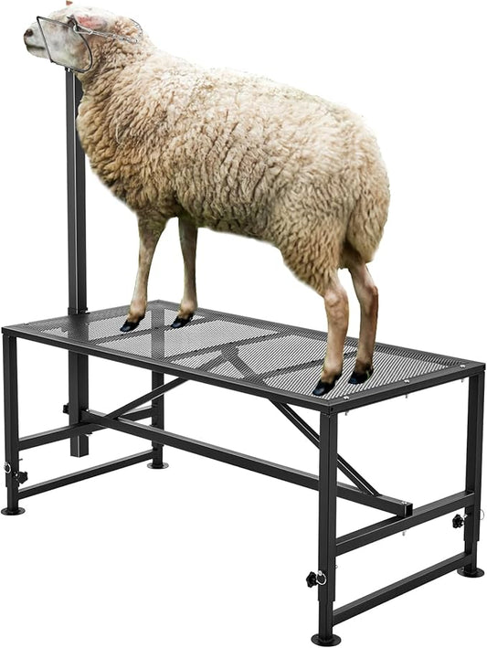 VEVOR Goat Milking Stand, 47x23 inch Livestock Stand, Metal Sheep Milking and Shearing Stand 21" to 33" Adjustable Height, with Headpiece and Nose Loop, 500lbs Loading Weight, Black