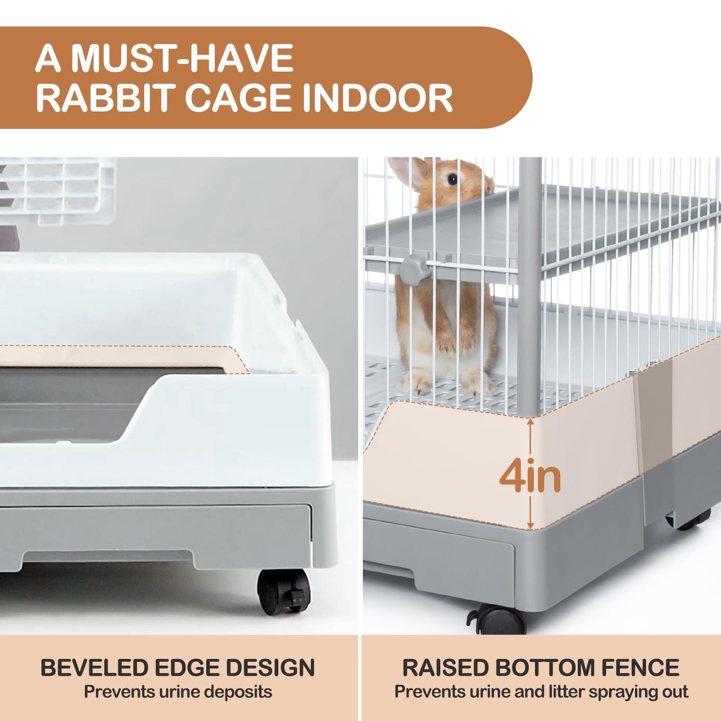 OIIBO Deluxe Rabbit Cage, 32" × 21" × 26" Large Space Bunny Cage Foldable Small Animal Cage with Pull Out Tray and Caster Platform, Professional Household Anti-Spray Urine Rabbit Cage Hutch Indoor