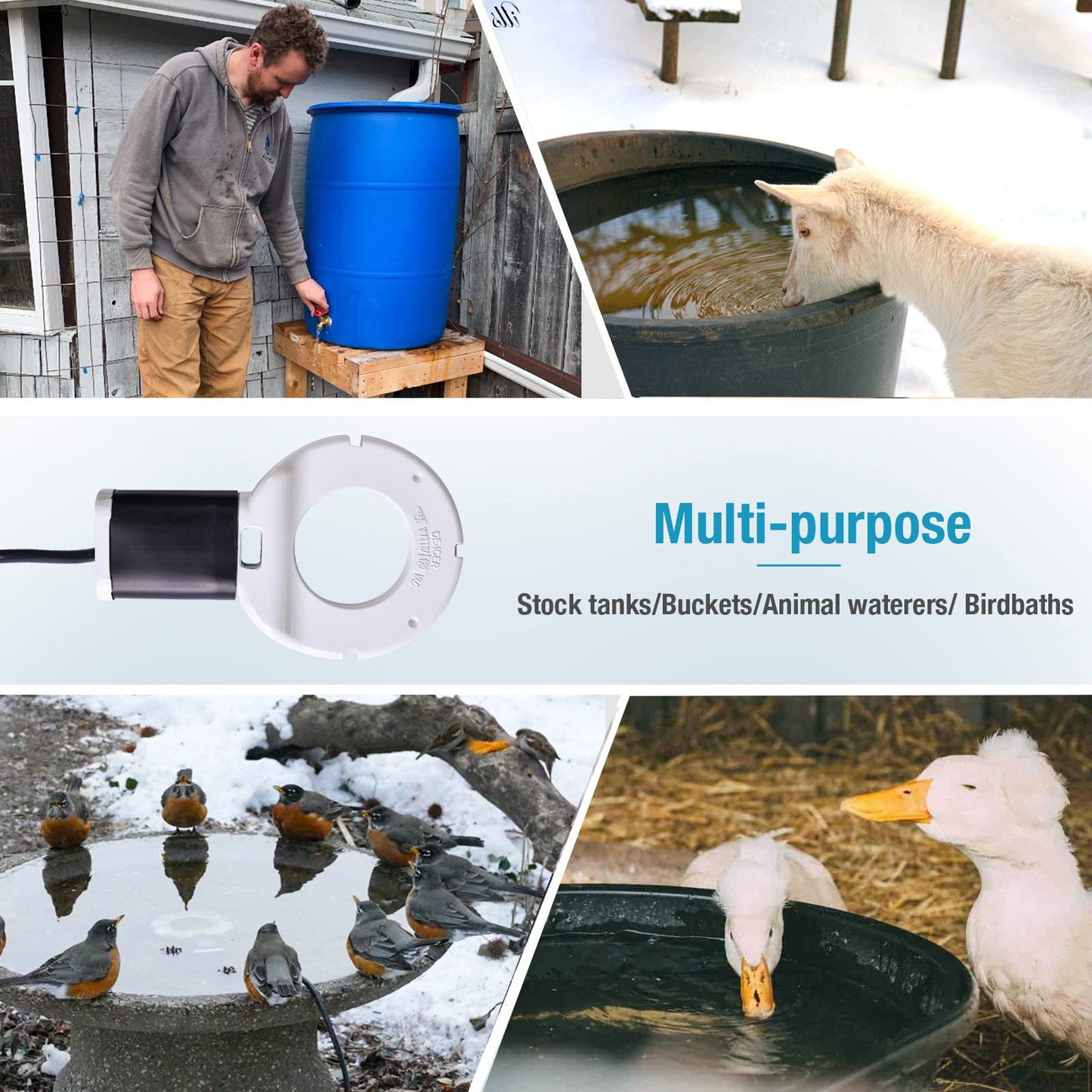 Wedigout 150W Chicken Waterer Heater, Aluminum Utility De-Icer for Farm & Livestock, Non-Conductive and Anti-Rust Heated Chicken Waterer, Bird Bath Heater Livestock Water Heater for Multiple Using