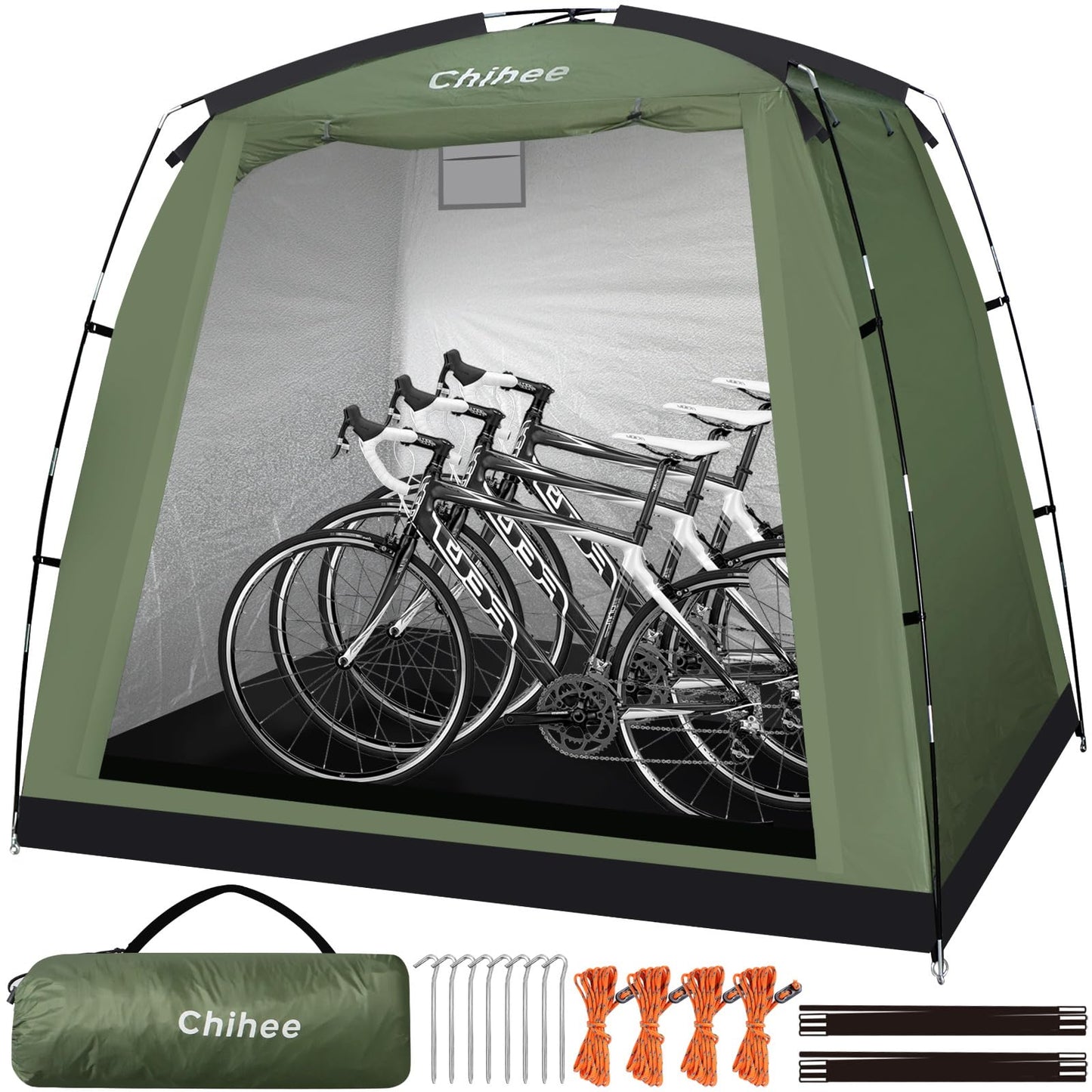 Chihee Bike Covers Shelter Bicycle Storage Sheds Travel Bike Tent Portable Waterproof Bicycle Cover for 2-3 Bikes 2 Doors Outdoor Storage for Motorcycle Garden Tools Lawn Mower All Seasons Easy Setup