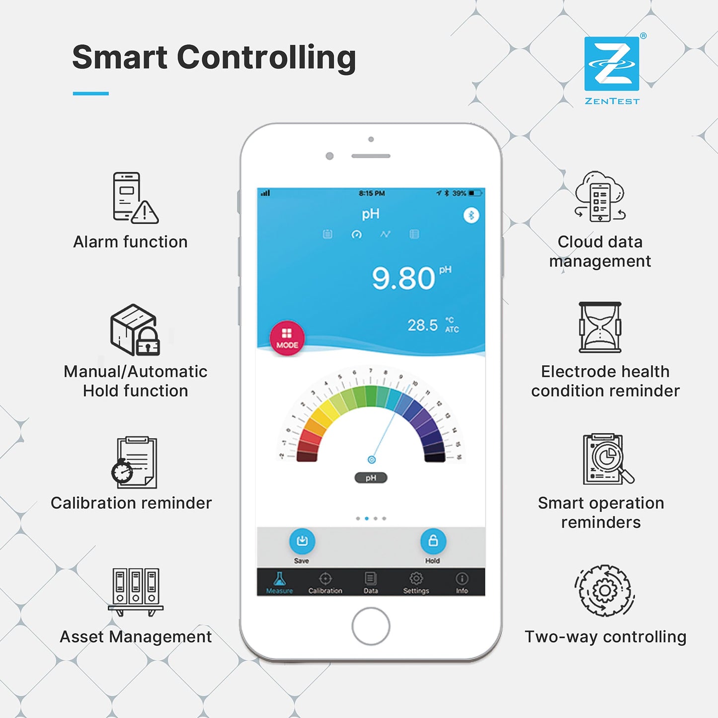 Apera Instruments PCO60-Z Bluetooth pH/Conductivity/ORP/Redox/TDS/Salinity/Resistivity Smart Multi-Parameter Meter Tester Kit Powered by ZenTest Mobile App with Cloud-Based Datalogger