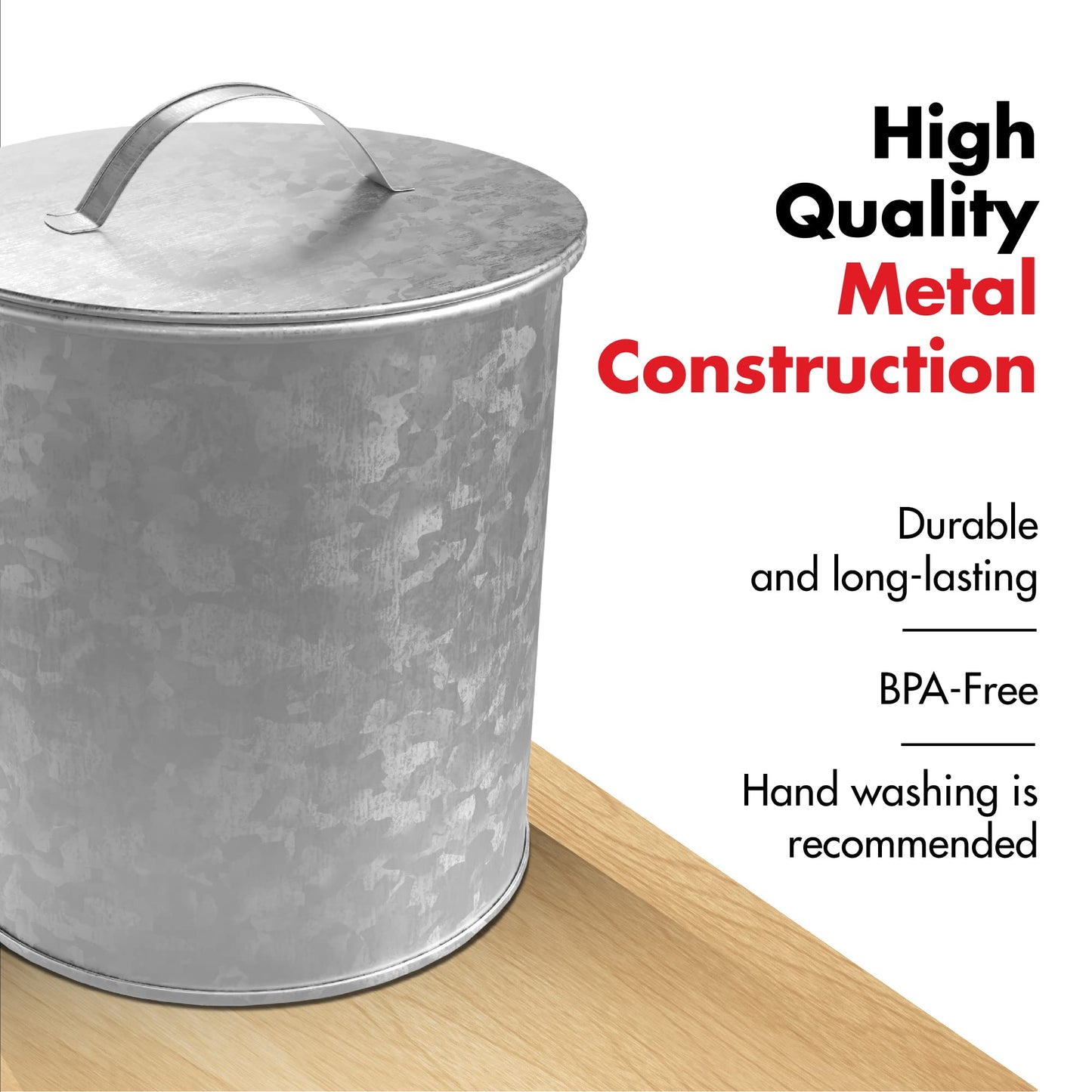 Amici Home Newport Galvanized Metal Canister | Dry Food Storage Container | Airtight Lid | 156 Ounce Capacity | Farmhouse Décor | Rustic Metal Canister for Kitchen Countertop (Silver)