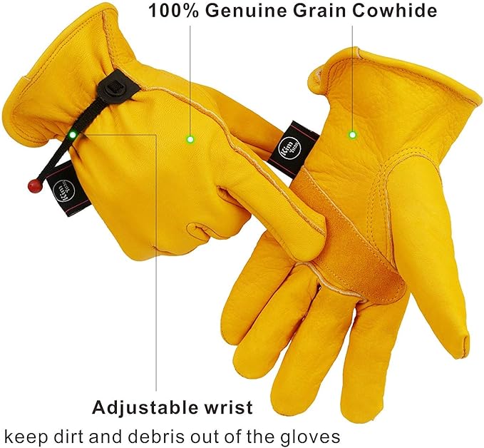 Leather Work Gloves, with Adjustable Wrist, For Yard Work, Gardening, Farm, Warehouse, Construction, Motorcycle, Men & Women XXL 1 Pair