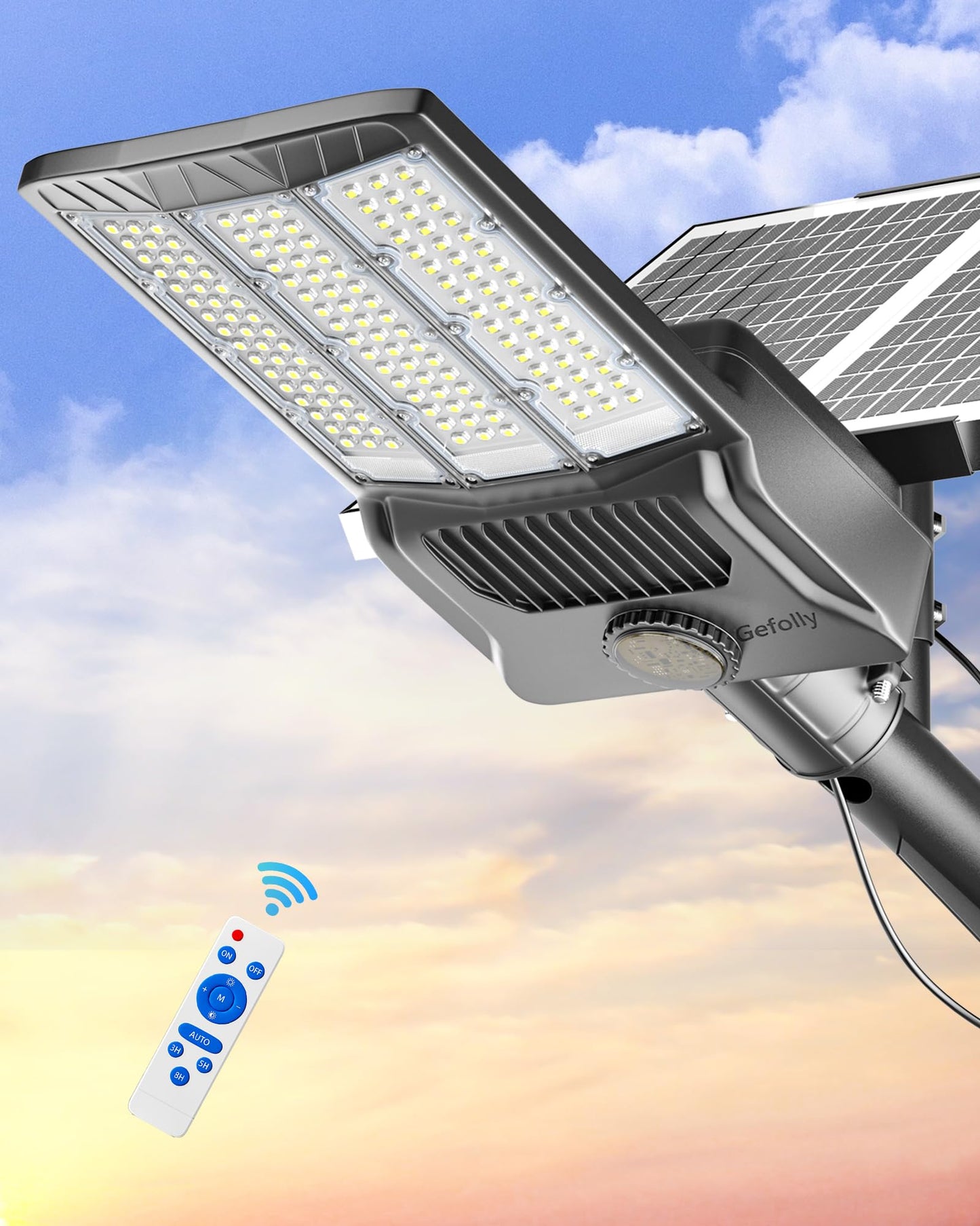 Gefolly SL-11000W Solar Street Lights Outdoor, 800000LM Commercial Parking Lot Light Dusk to Dawn IP67 Waterproof 6500K Security Flood Lights Lamp for Yard, Road, Basketball Courts