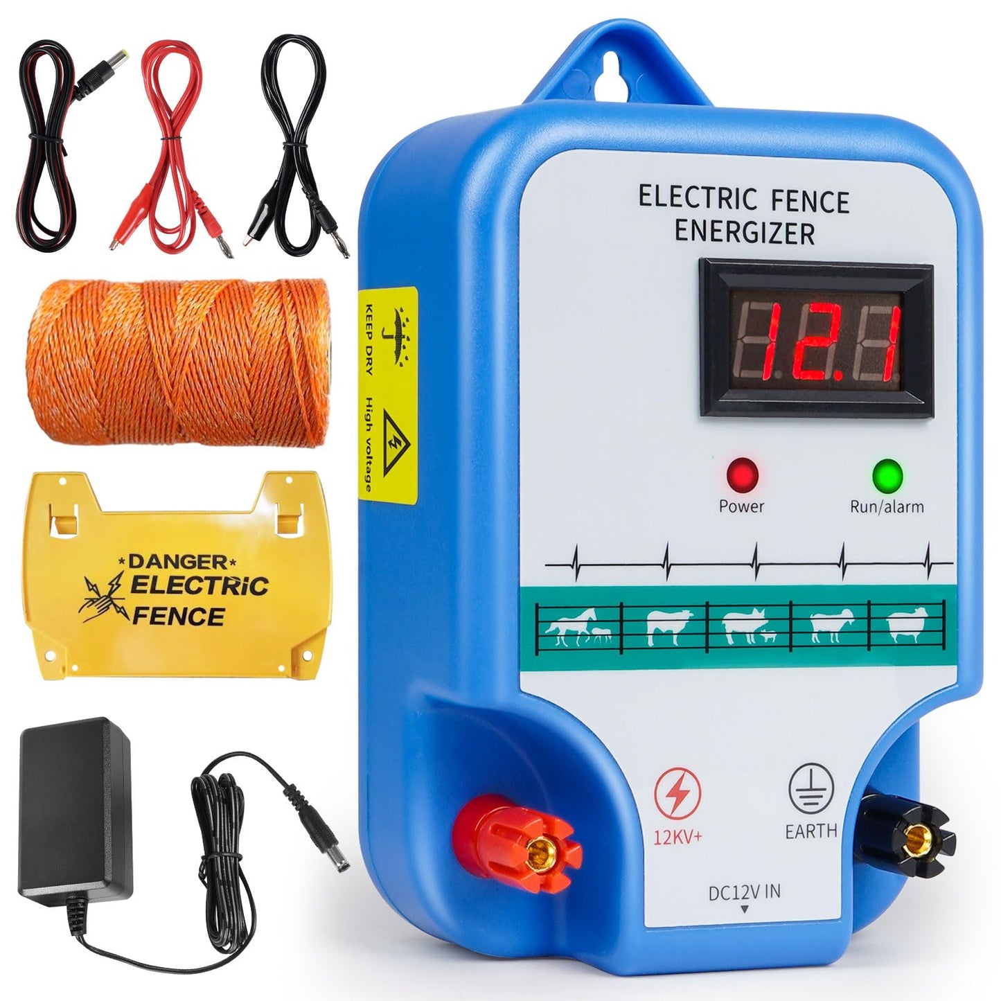 Electric Fence Charger for Livestock - 12 kV 3 Joules High-Power Electric Fence Energizer for Containing Pets Livestock and Preventing Wild Animals Intruding(7.07in)