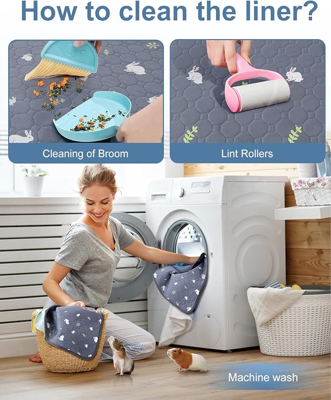 4 Pack 24 x 18 Inch Guinea Pig Cage Absorbent Liner Reusable Waterproof Super Absorbent Guinea Pig Urine Pad Non-Slip Mat for Small Animals Rabbit Hamster Rat. Washable Guinea Pig Bedding