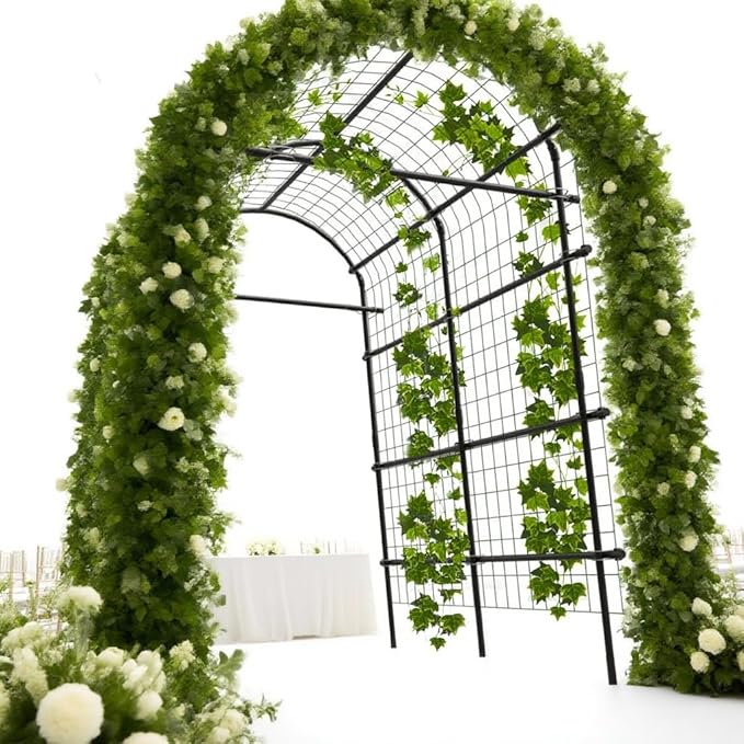 Garden Arch Trellis, 7.5FT Extra Tall Polyethylene-Coated Stainless Steel Garden Trellis for Climbing Plants, Vegetables, Flowers, Outdoor Pergola Arbor Wedding Party Decoration, Cucumber Trellis, Gar