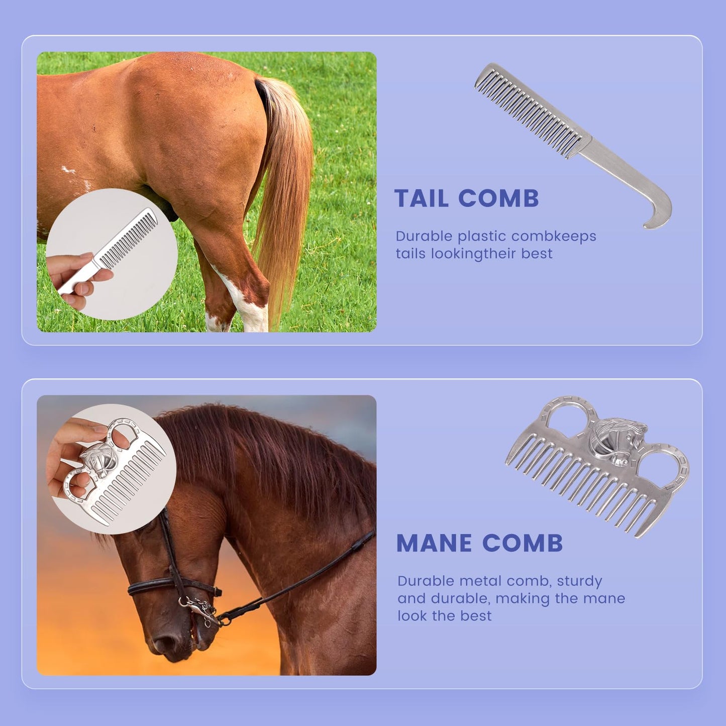 KHEARPSL Horse Grooming Kit, Horse Brushes for Grooming 10pcs Horse Cleaning Tool Set with Tote Bag, Sweat Scraper, Curry Comb, Brush, Hoof Pick, Livestock Bathing Supplies Equine Care Supplies