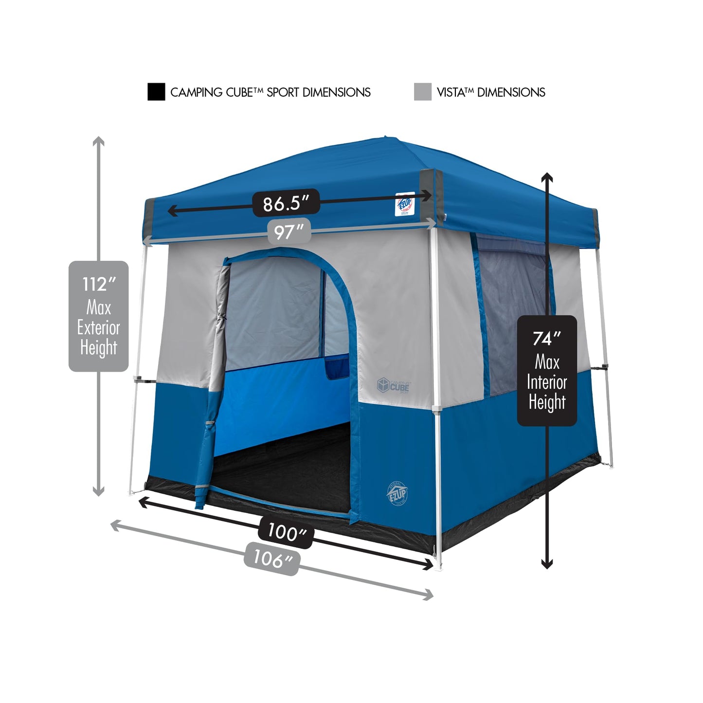 E-Z UP Camping Cube Sport, Converts 10' Angled Leg Canopy into Camping Tent, Royal Blue (Canopy/SHELTER/Poles NOT Included)