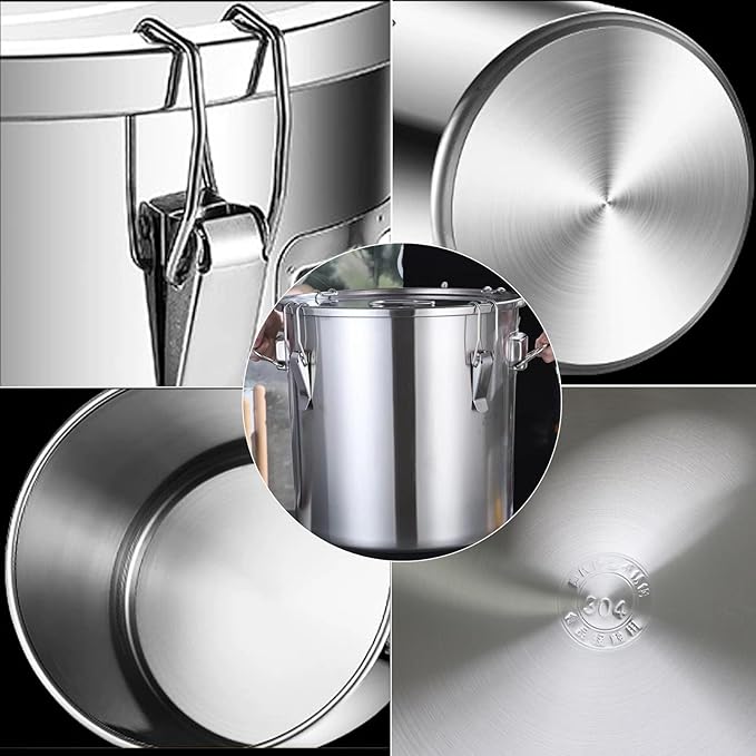 304 stainless steel food storage containers with lids lock clips airtight container large airtight for rice flour sugar grain coffee bean storage containers Kitchen jar (8.72gal/33L)