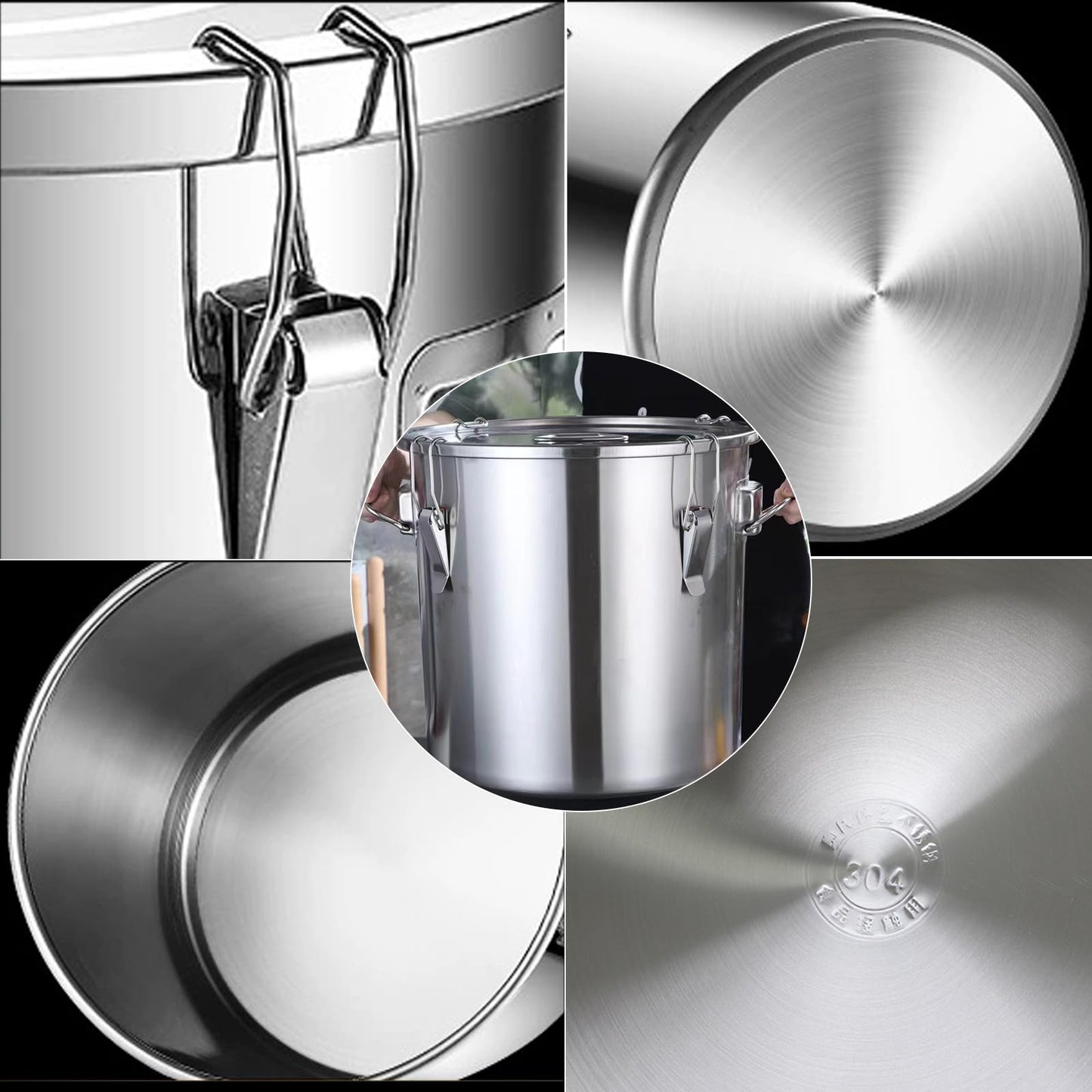 Verdeho 304 stainless steel food storage containers with lids lock clips airtight container large airtight for rice flour sugar grain coffee bean storage containers Kitchen jar (5.55gal/21L)