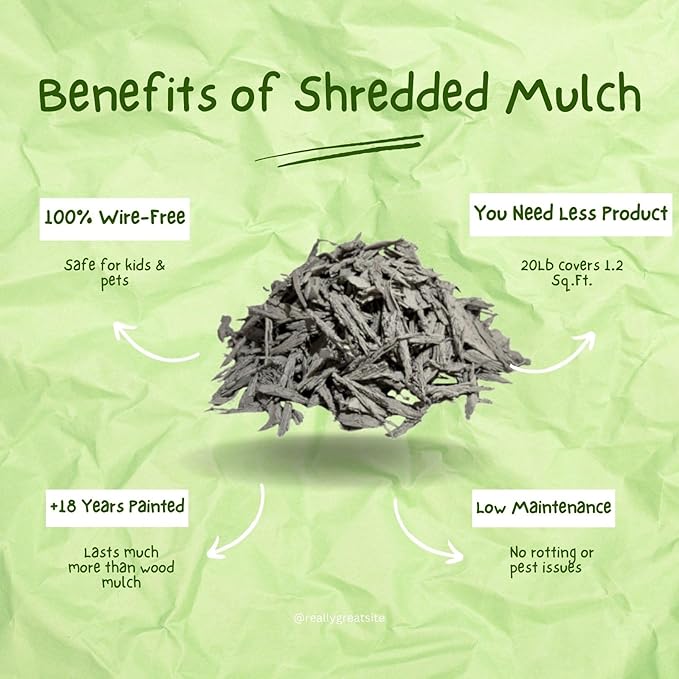 100% Wire-Free Shredded Rubber Mulch – Gray – 10 lb (0.6 cu ft) – Long-Lasting, Low Maintenance, Safe for Kids & Pets – Ideal for Landscaping & Playgrounds