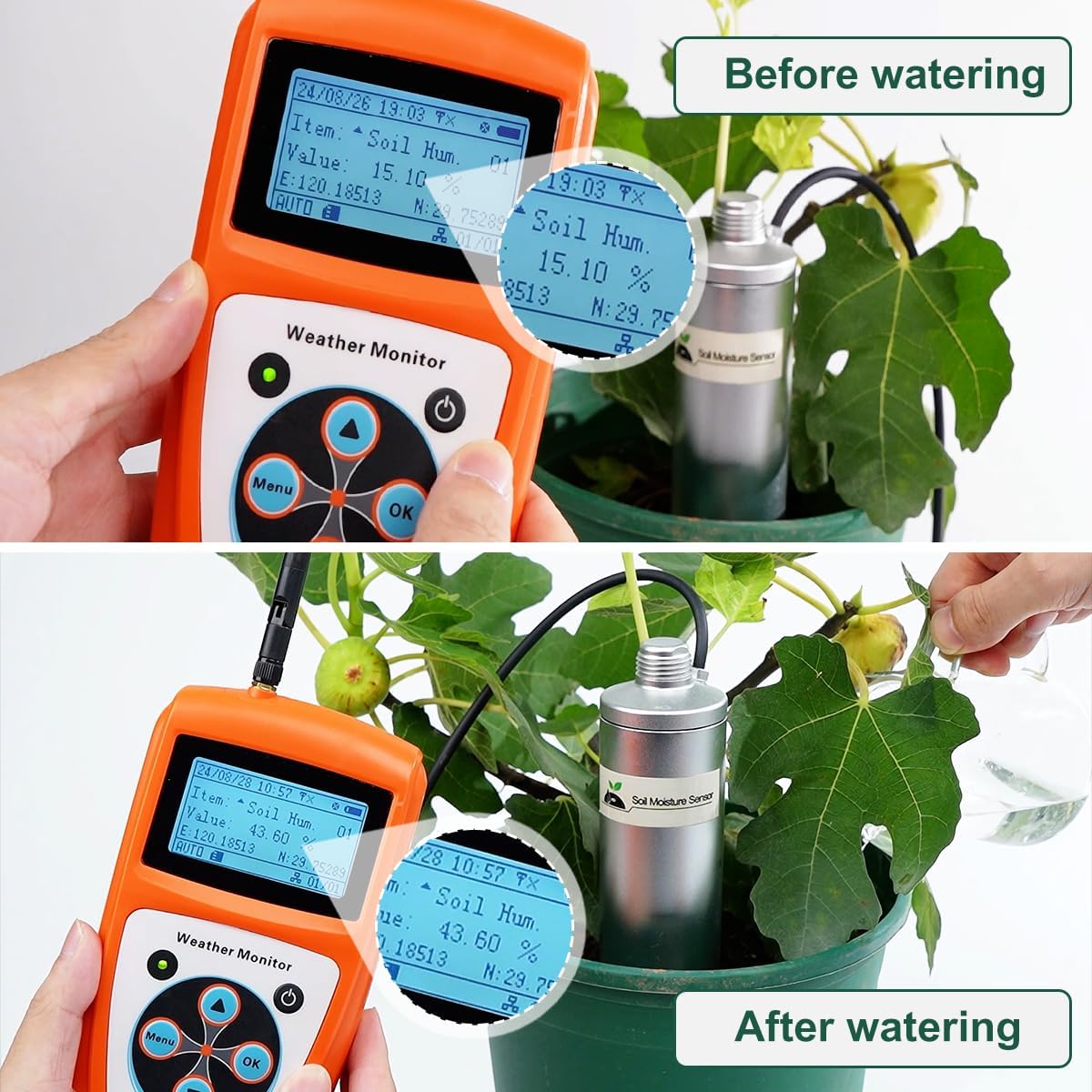 VODESON Plant Soil Moisture Meter High-Precision FDR Soil Moisture Meter with LCD Display - Rechargeable, 30,000 Data Log, (Soil Moisture Sensor)