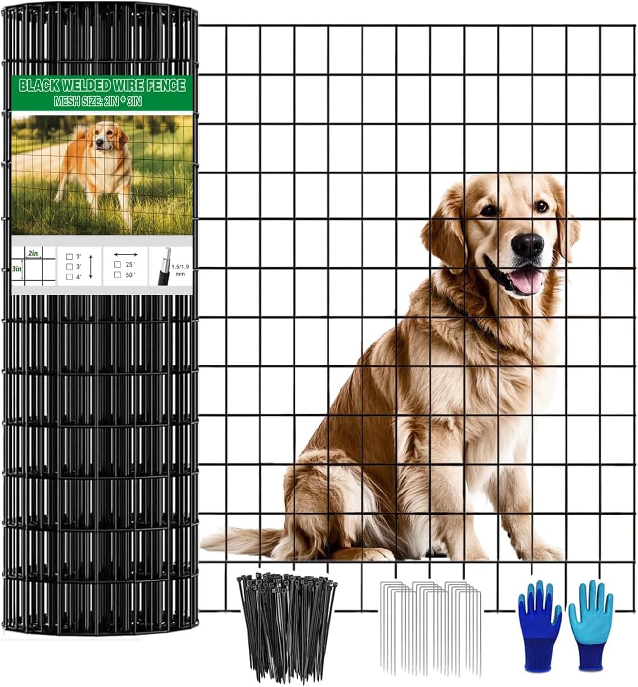 YAGJIA Welded Wire Fence 36inch x 50ft, Black PVC Coated Garden Fencing, 2 inch x 3inch 16Gauge Chicken Wire Fence Roll, Anti-Rust Metal Fencing for Yard Plant Protection Poultry Netting