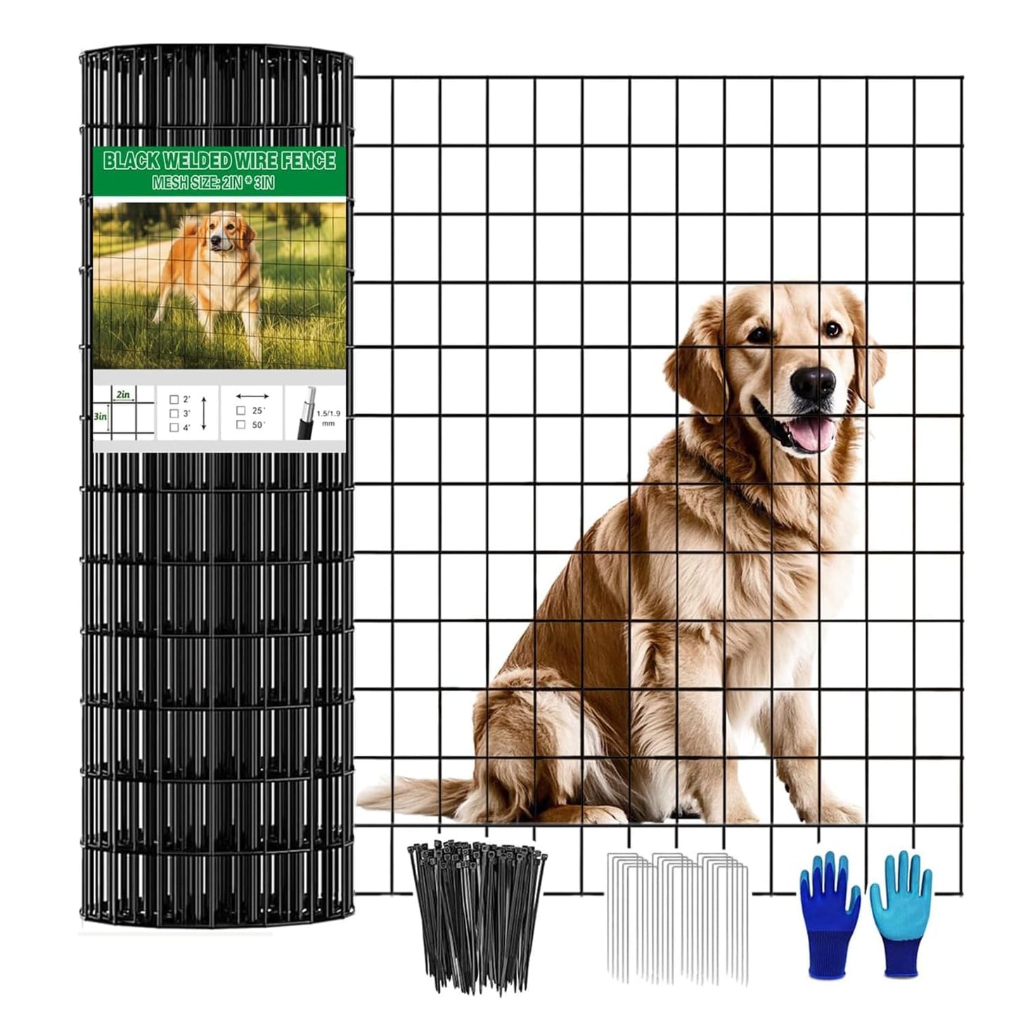 YAGJIA Welded Wire Fence 36inch x 50ft, Black PVC Coated Garden Fencing, 2 inch x 3inch 16Gauge Chicken Wire Fence Roll, Anti-Rust Metal Fencing for Yard Plant Protection Poultry Netting