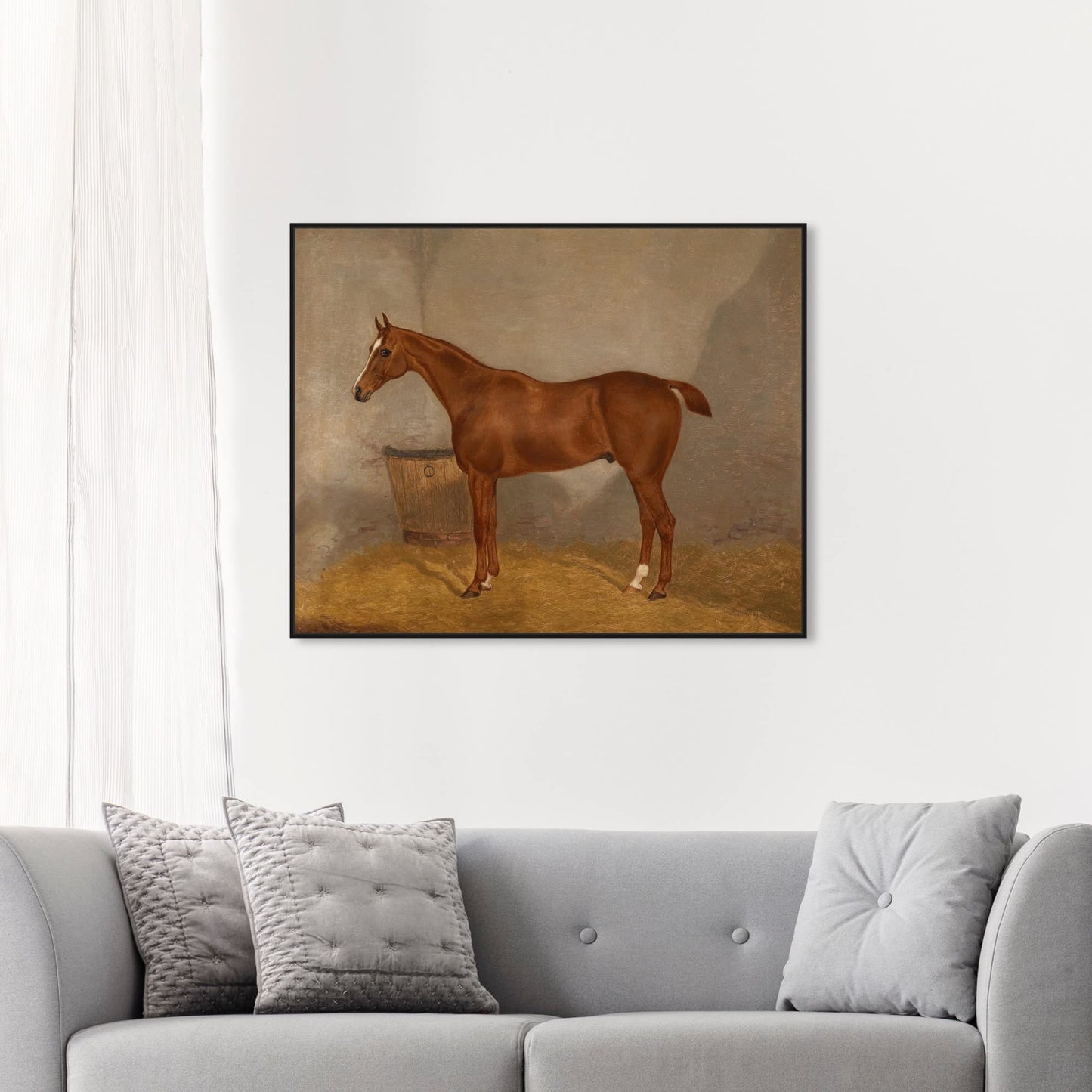 Country Farmhouse Canvas Print Painting Animal Wall Art 'Southern Simple Stable Horse II' Unframed Gallery Wrapped Canvas Rustic Home Décor 45x36 in Brown, Gray by Oliver Gal