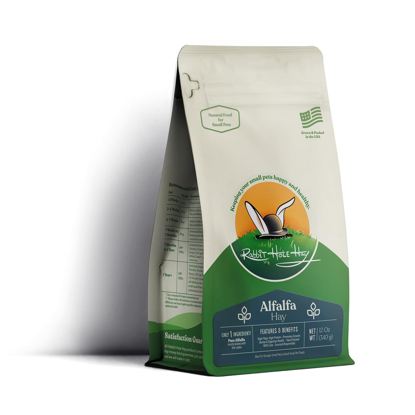 Rabbit Hole Hay - Ultra Premium Alfalfa Hay for Small Pets - 12 oz - Hand-Sorted & Fresh