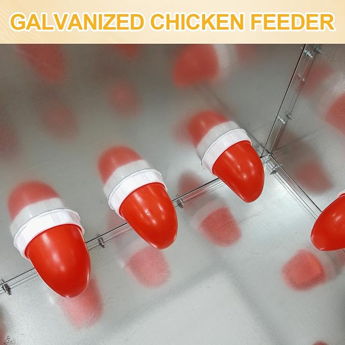 Automatic Chicken Feeder 6 Ports 85 Pounds Large Gravity Fed Chicken Feeder with Latch & Handle for Chickens, Geese, Ducks, Turkeys, Quails, Weatherproof