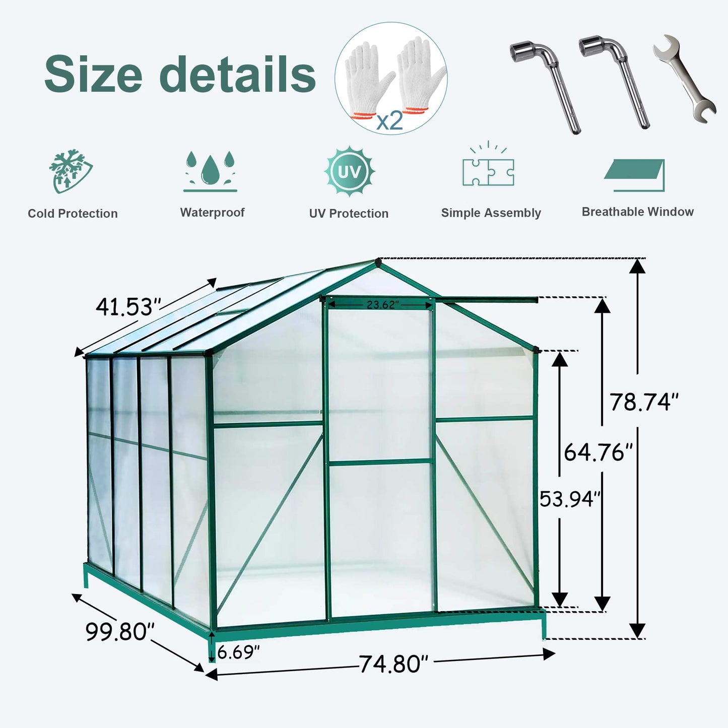 Acosure 8x6 FT Greenhouses for Outdoors, Outside Heavy Duty Walk in Green House for Garden Plants, UV Protection Adjustable Roof Vent, Thermostatic Waterproof and Insect Resistant, Green