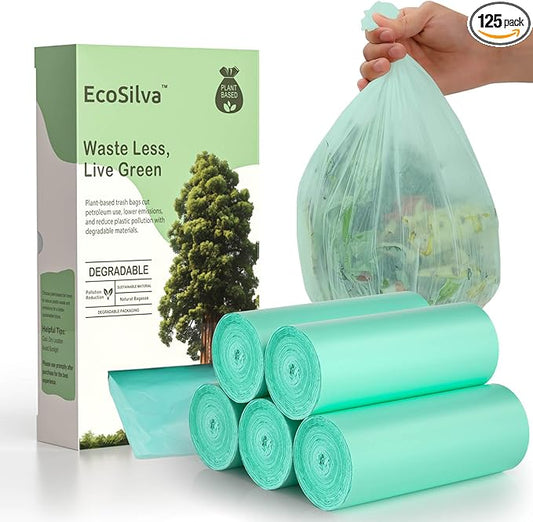 Small Compost Bags 2.6 Gallon Trash Bag, EcoSilva 125 Count Small Compost Bags for Countertop Bin, Compostable Trash Bags 2.6 Gallon Compostable Food Scrap Bag for Kitchen Bathroom Office