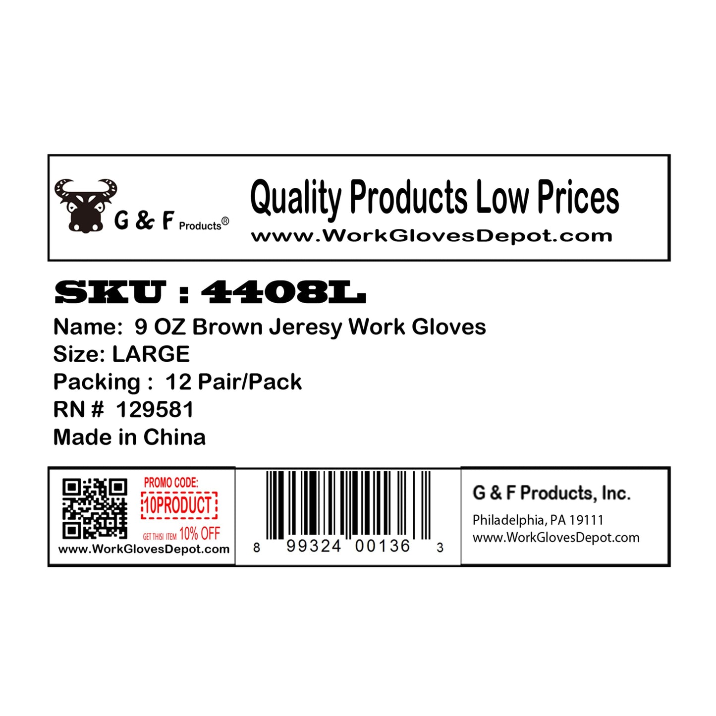 G & F Products unisex adult Regular work gloves, Black, Large sold by Case 300 Pairs US