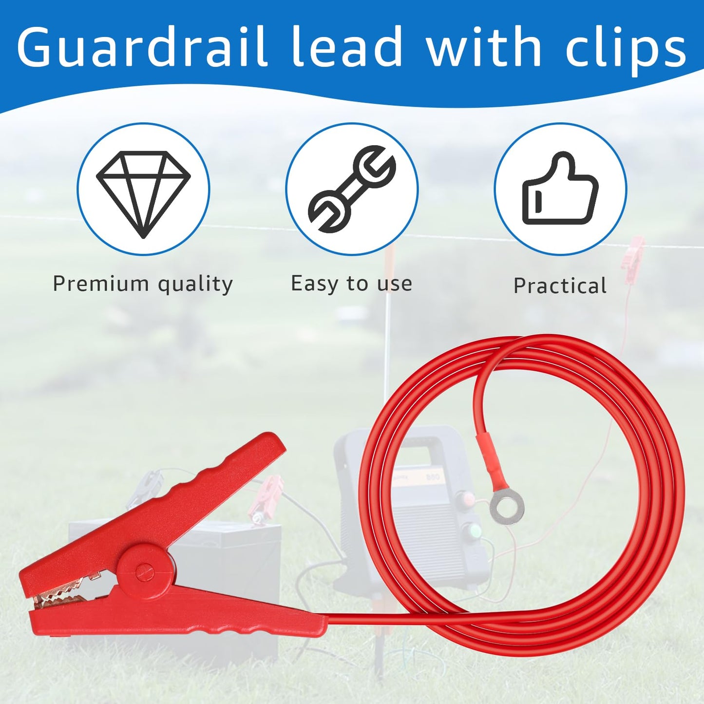 Lusperi Electric Fence Wire Connect,for Most Electric Fence energizers.Electric Fence Lead Wire with Alligator Clip(3FT)