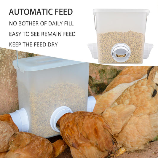 Large Automatic Chicken Feeder No Waste Poultry Feed Bucket 3 Gallon Feeding Container with 3 Ports