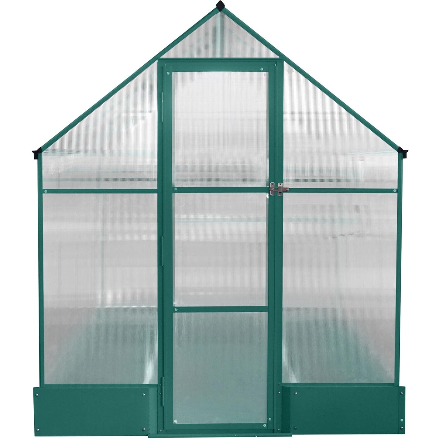 Hanover 8-Ft. x 6-Ft. Polycarbonate Walk-In Greenhouse with Planter Beds, Galvanized Steel Base, Aluminum Frame, Window and Roof Vent, Weather Resistant Flower House for Backyard or Garden