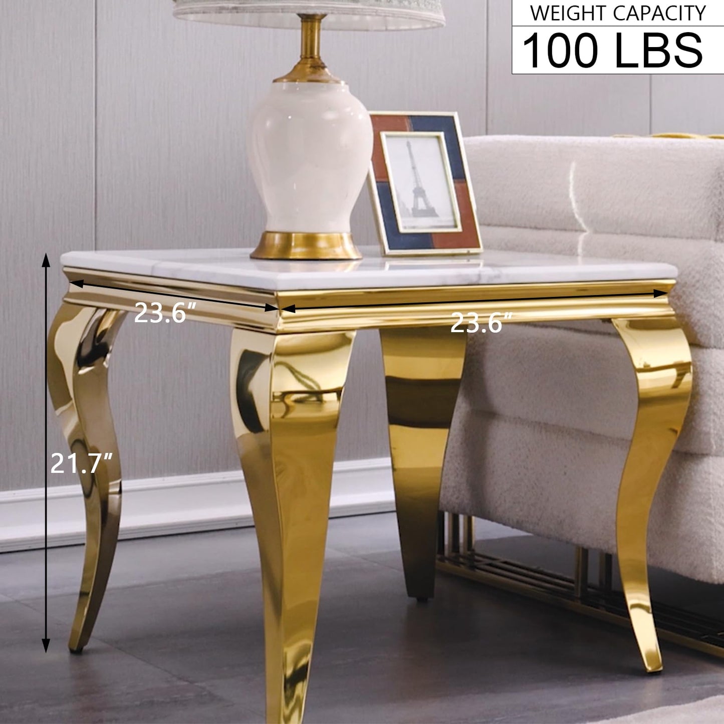 Anewsun Luxury White and Gold End Table with Faux Snake Plant Set of 2