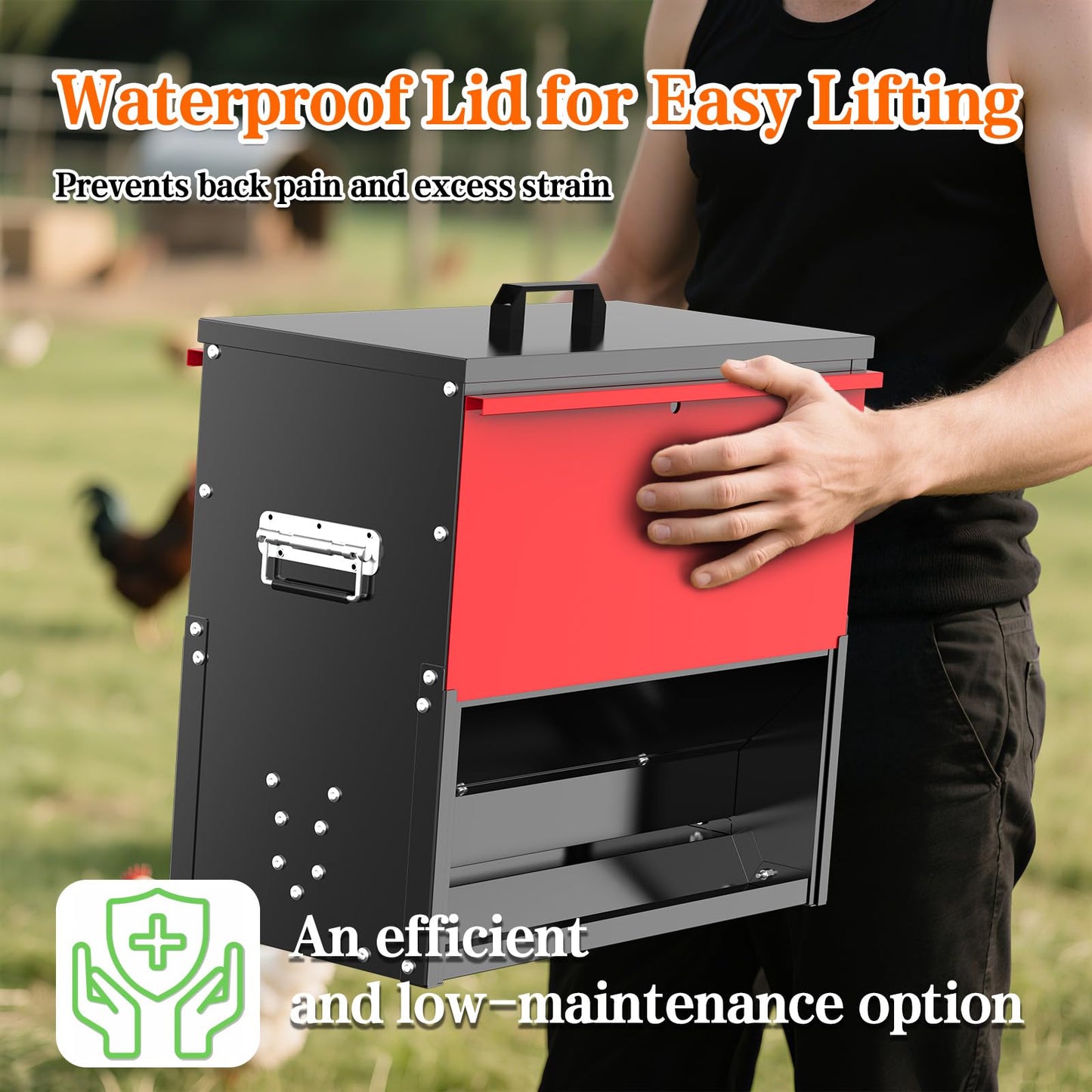 BUYYAH 100lb Capacity Chicken Feeder, Metal Poultry Feeder, No Waste Waterproof Chicken Feeder, Suitable for Geese, Ducks, Turkeys, Quails