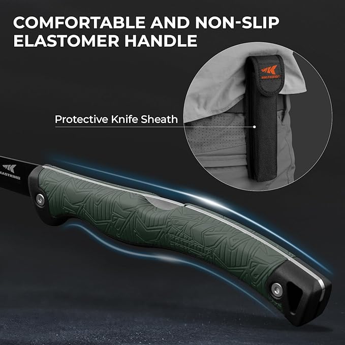 KastKing Folding Fillet/Fishing/Camping/Hunting Knife, Razor Sharp G4116 German Stainless-Steel Blade, Non-Slip Handles, 13 ½ inch overall Length, only 7 ½ inch folded, Includes Sheath