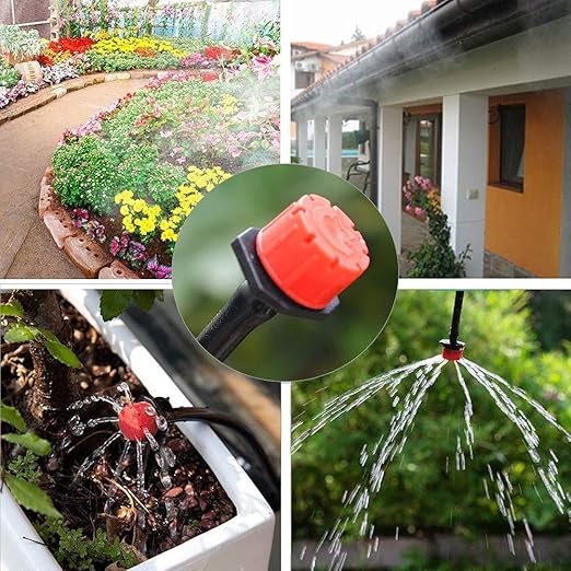 32.8ft Drip Irrigation Kit Automatic Irrigation System DIY Watering System with 8-Hole Drippers Quick Connector & Adapters for Garden Flower Raised Bed Greenhouse Plants Patio
