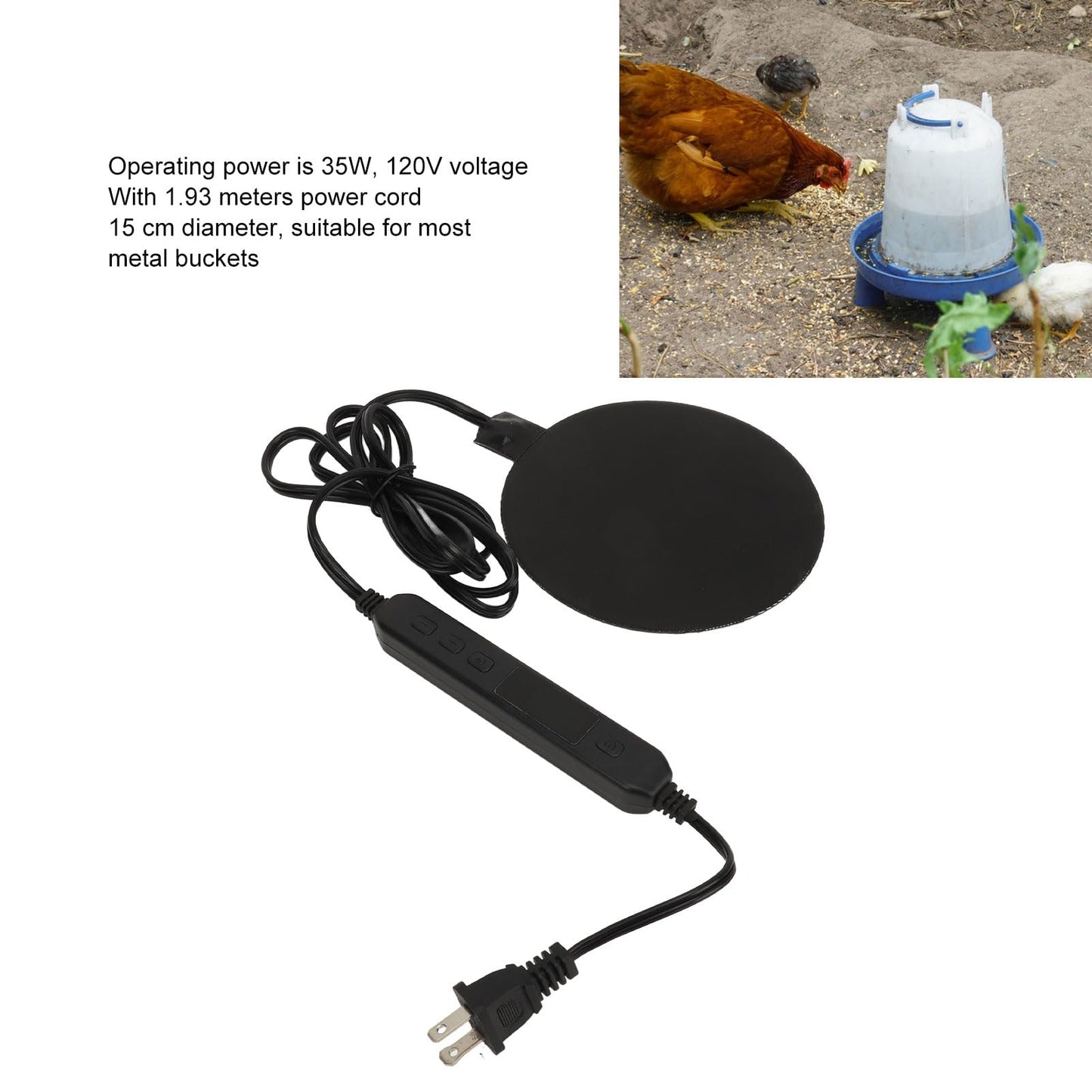 Chicken Water Heater for Winter, Poultry Water Heater Base 35W 120V Silicone Heated Pad Chicken Waterer Heated Chicken Coop Heater for Metal Bucket Stock Tank