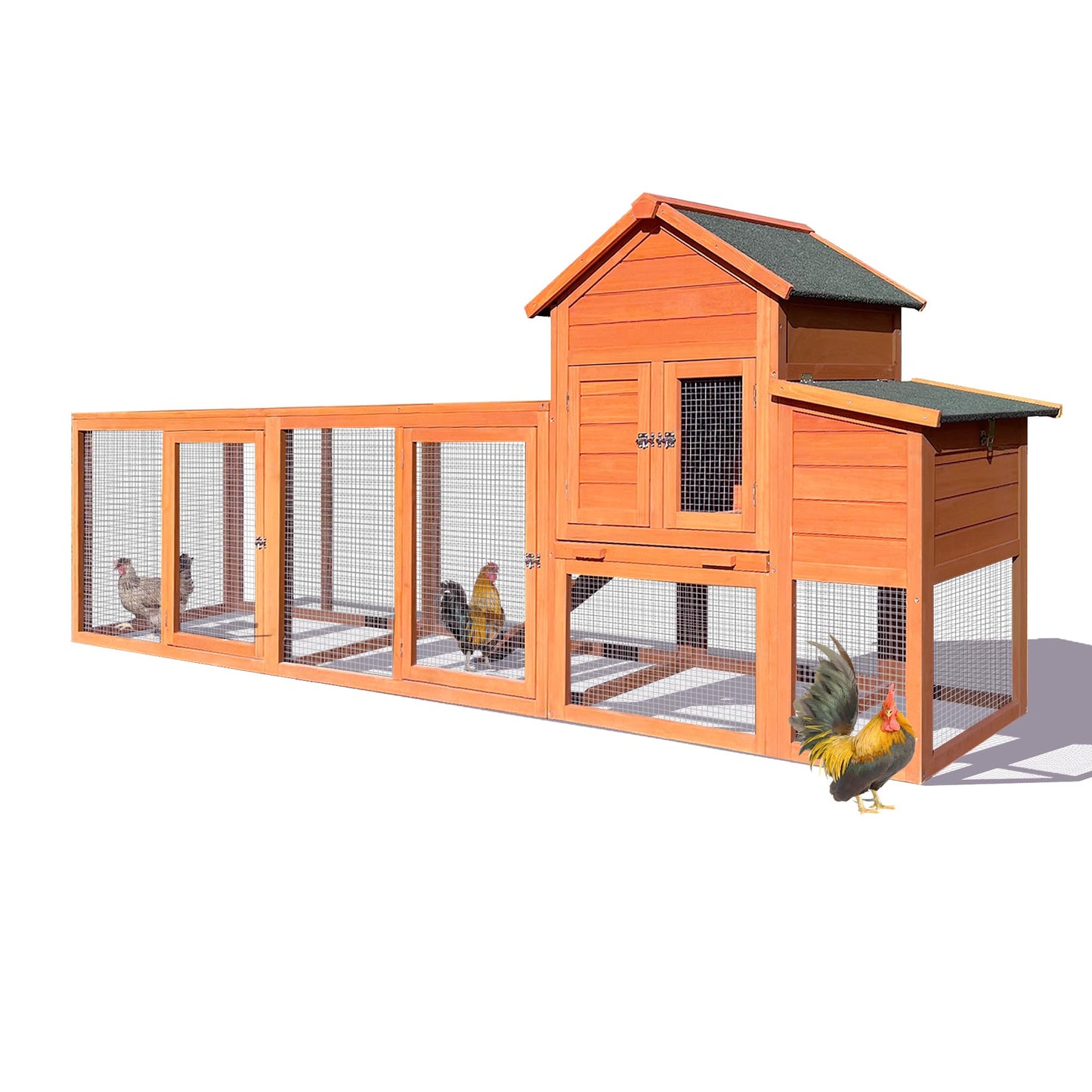 122" Wooden Chicken Coop, Outdoor Chicken Coop with Run for 3-5 Chickens, Hen House Duck Coop with Nesting Box, Chicken Perch and Ramp, Rabbit Hutch Poultry Cage for Backyard