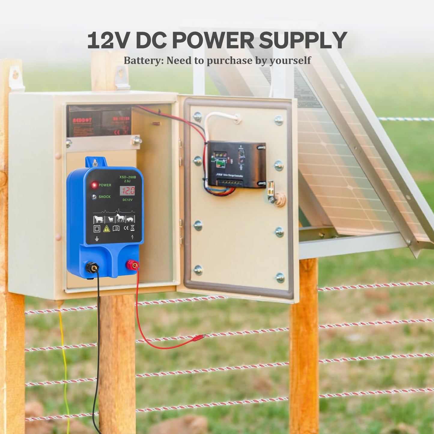 6.32 Mile Electric Fence Charger, 2 Joules/10.5kV Electric Fence Charger for Livestock,3 Mode Power Supply,Fence Energizer for Wildlife Prevention, Farm,Garden(NOT INCLUD Output Cable)