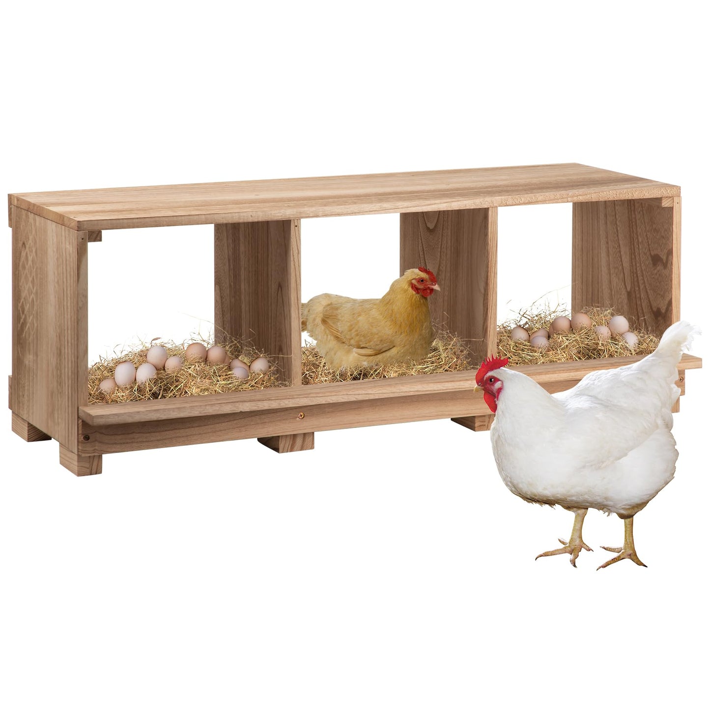 Neoaider Nesting Boxes for Chickens 3 Compartment, Wall-Mounted Wooden Chicken Nesting Box, Ensuring Comfortable Egg Laying, Preventing Egg Falls, Perfect for Backyard and Poultry Farms