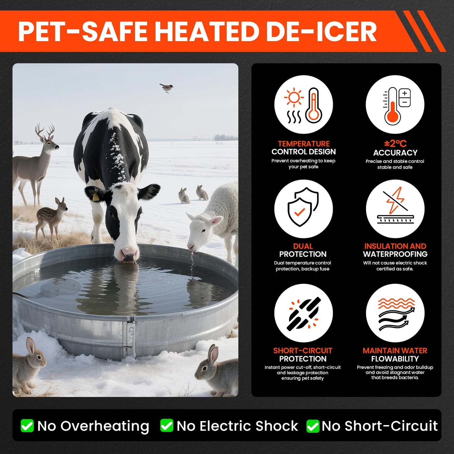 cazanu Chicken Water Heater with Thermostatic Control, Aluminum De-Icer for Bird Bath, Winter Livestock Poultry, Full Coverage Design (500 Watt)